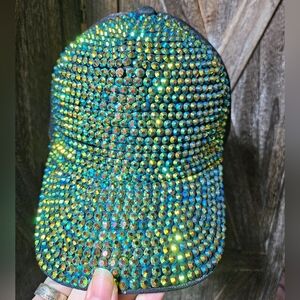 NWT Black And Green Rhinestone Trucker Baseball Cap